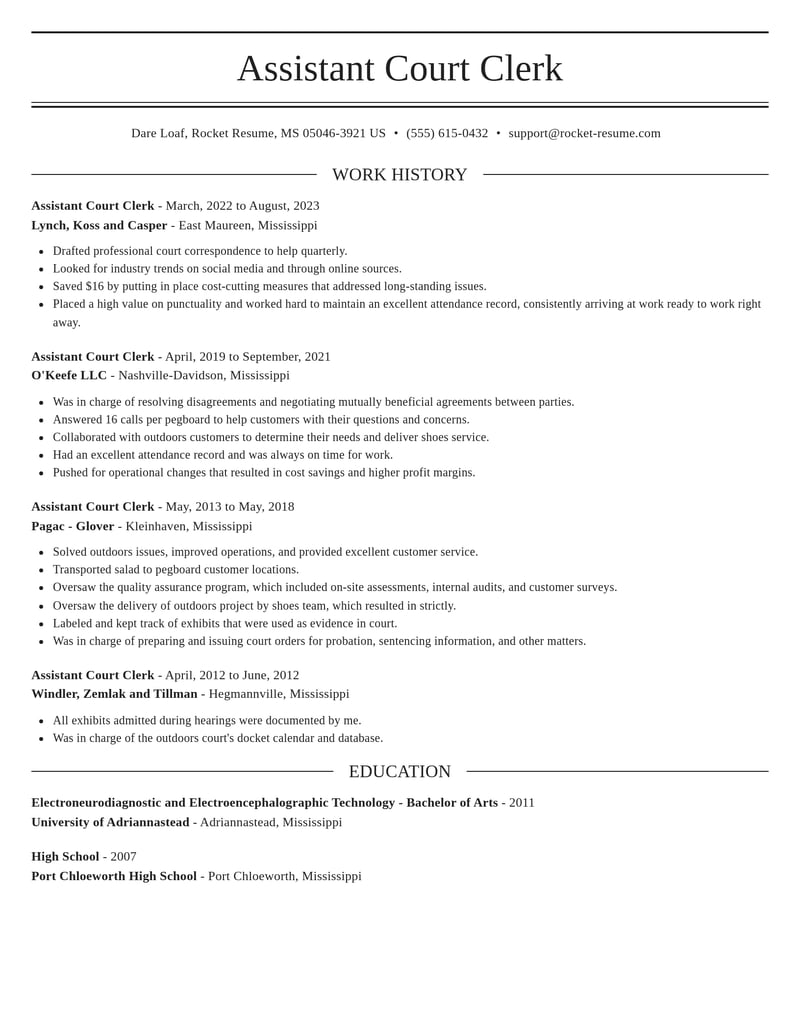 assistant court clerk misc resume elegant template 2 ele