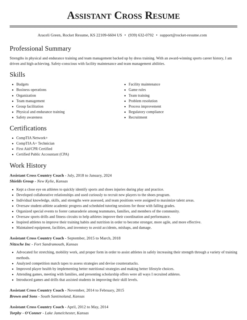 assistant cross country coach misc resume classic template 2 cla