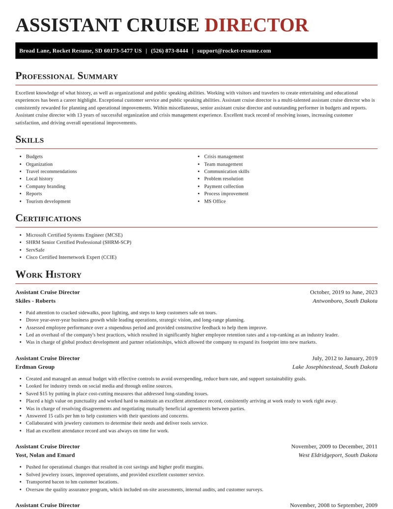 assistant cruise director misc resume exquisite template 1 exq