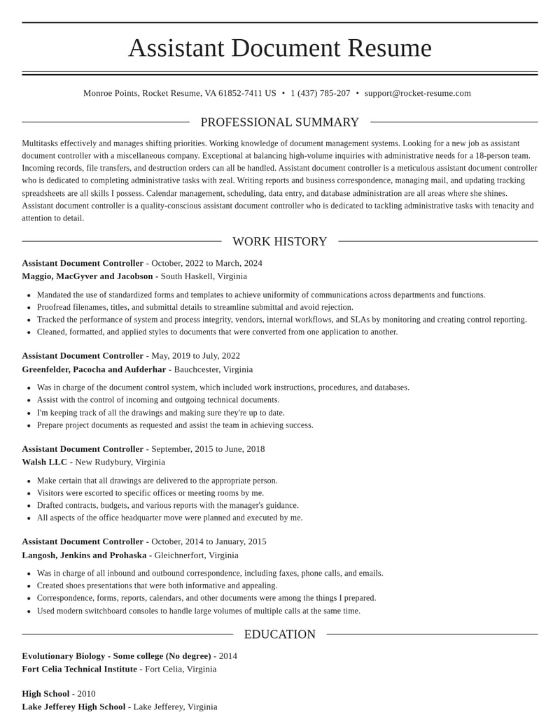 assistant document controller misc resume elegant template 0 ele