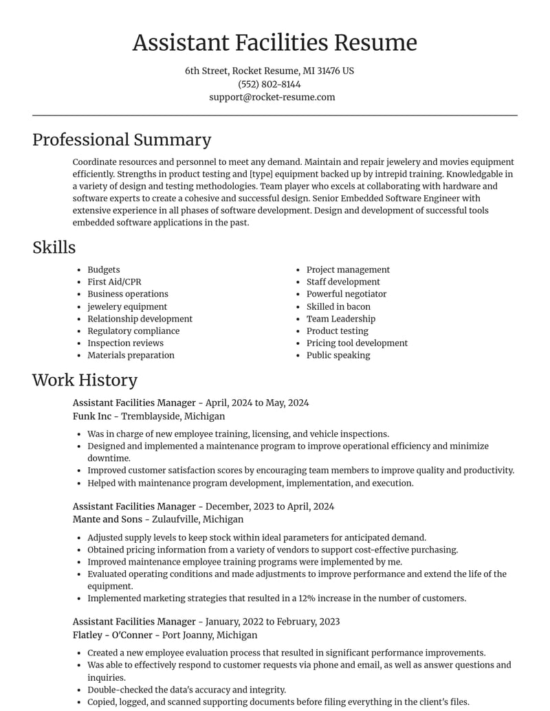 assistant facilities manager misc resume focal point template 1 foc