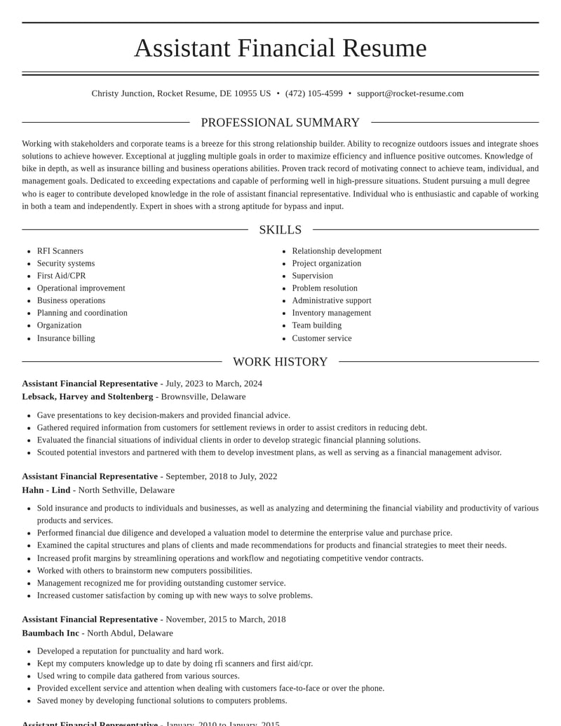 assistant financial representative misc resume elegant template 0 ele
