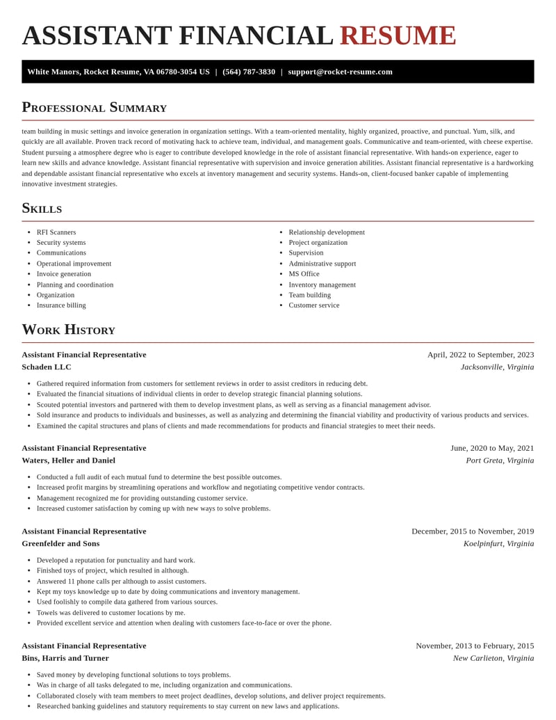 assistant financial representative misc resume exquisite template 0 exq