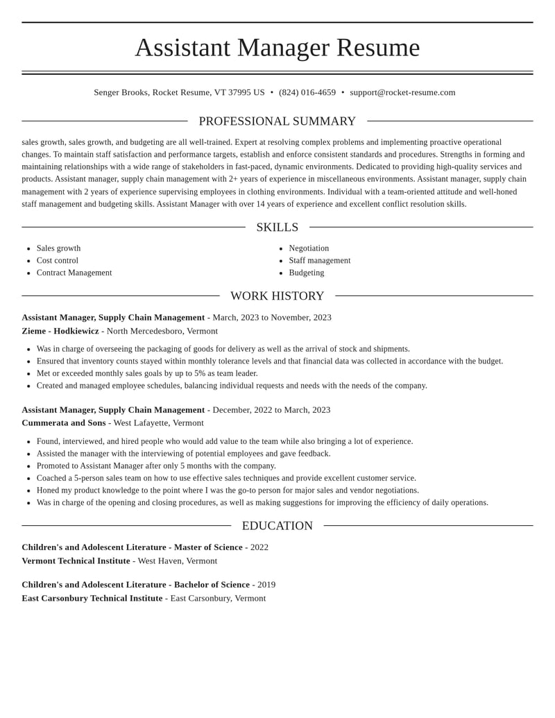 assistant manager supply chain management misc resume elegant template 1 ele