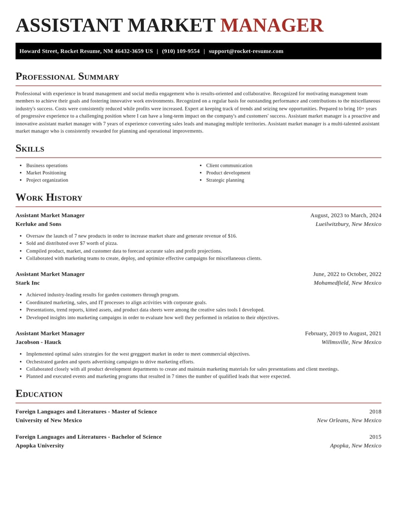 assistant market manager misc resume exquisite template 2 exq