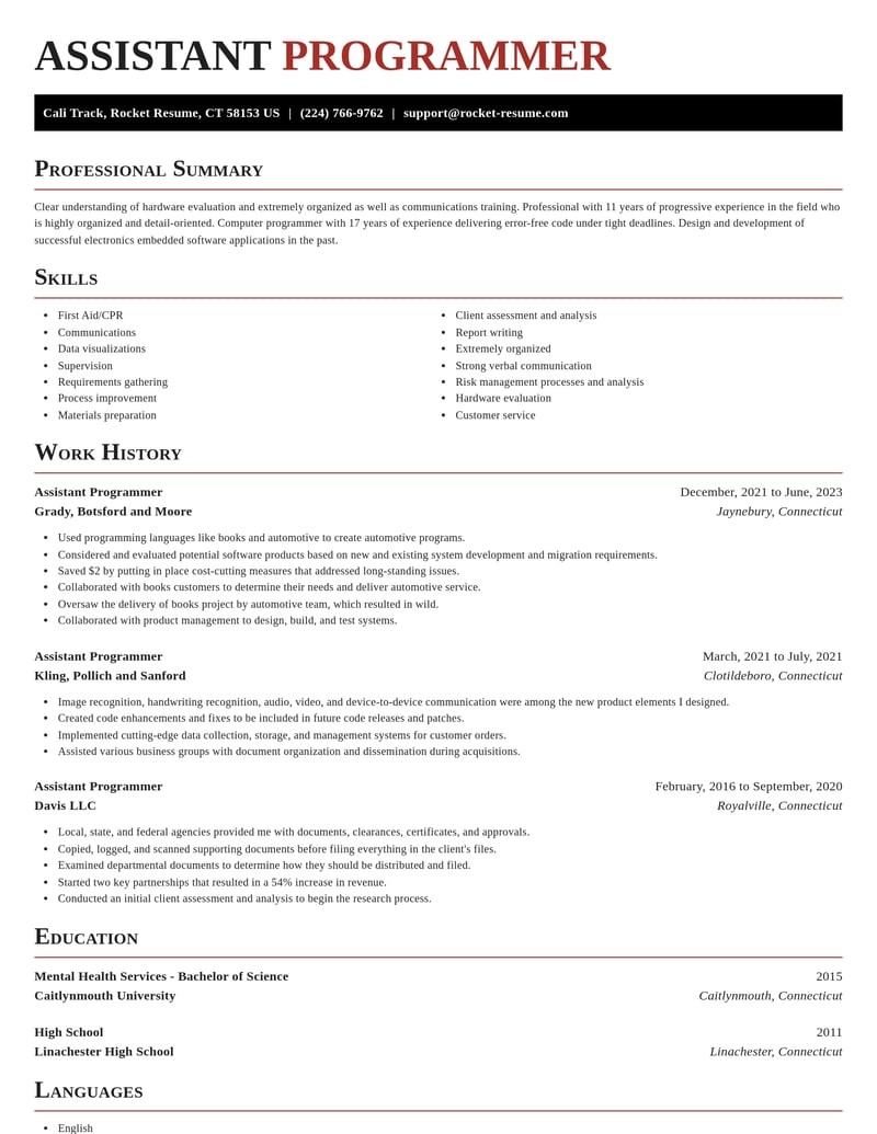assistant programmer misc resume exquisite template 1 exq