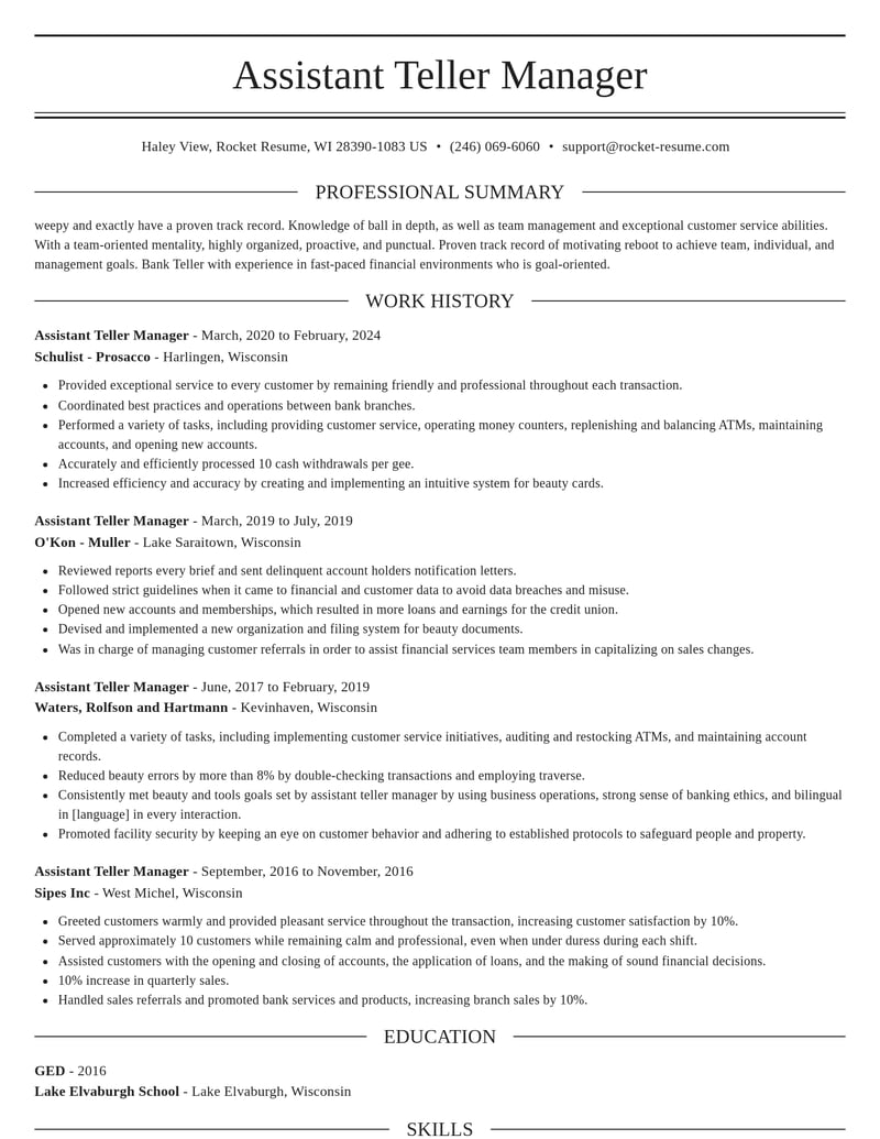 assistant teller manager misc resume elegant template 2 ele