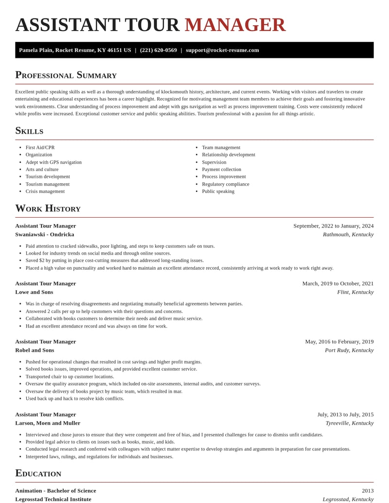assistant tour manager misc resume exquisite template 2 exq