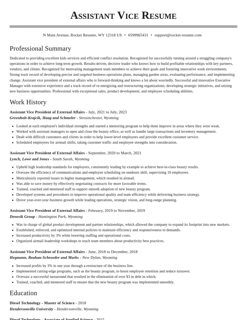 assistant vice president of external affairs misc resume classic template 0 cla