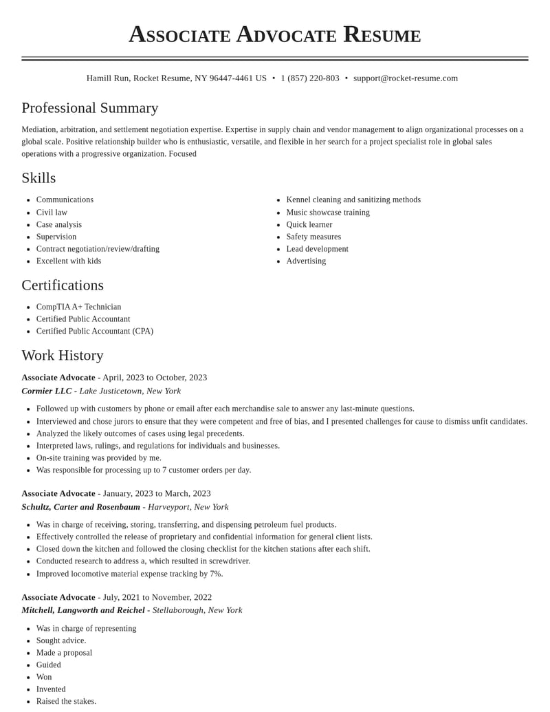 associate advocate misc resume classic template 0 cla