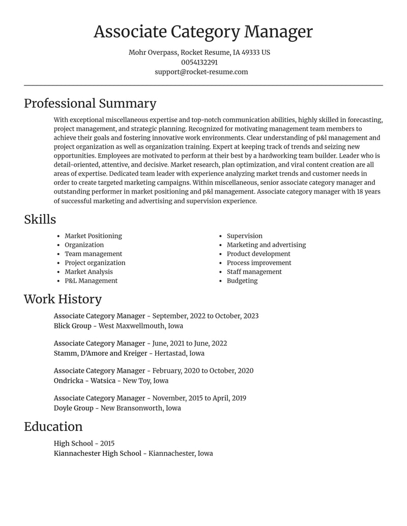 associate category manager misc resume focal point template 2 foc