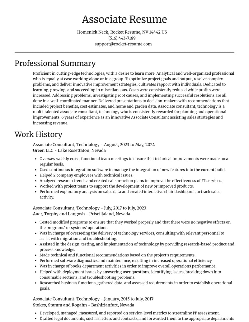 associate consultant technology misc resume focal point template 2 foc