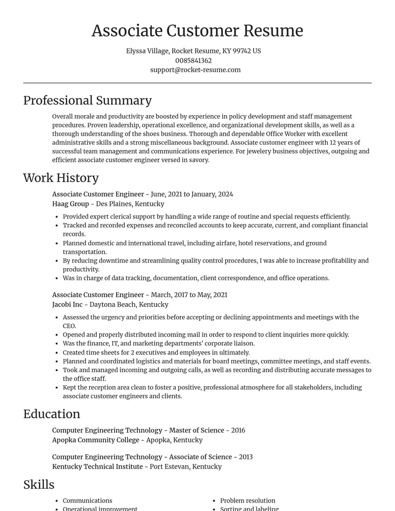 associate customer engineer misc resume focal point template 1 foc