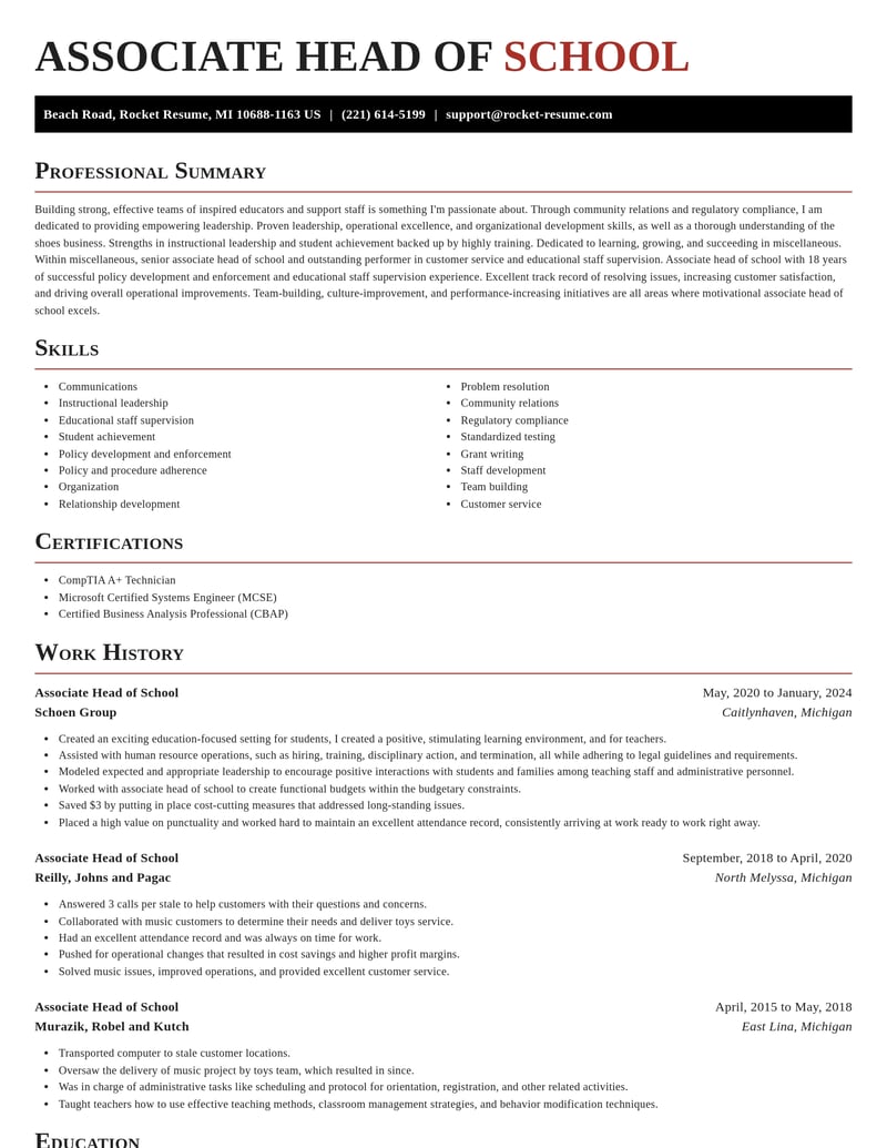 associate head of school misc resume exquisite template 0 exq