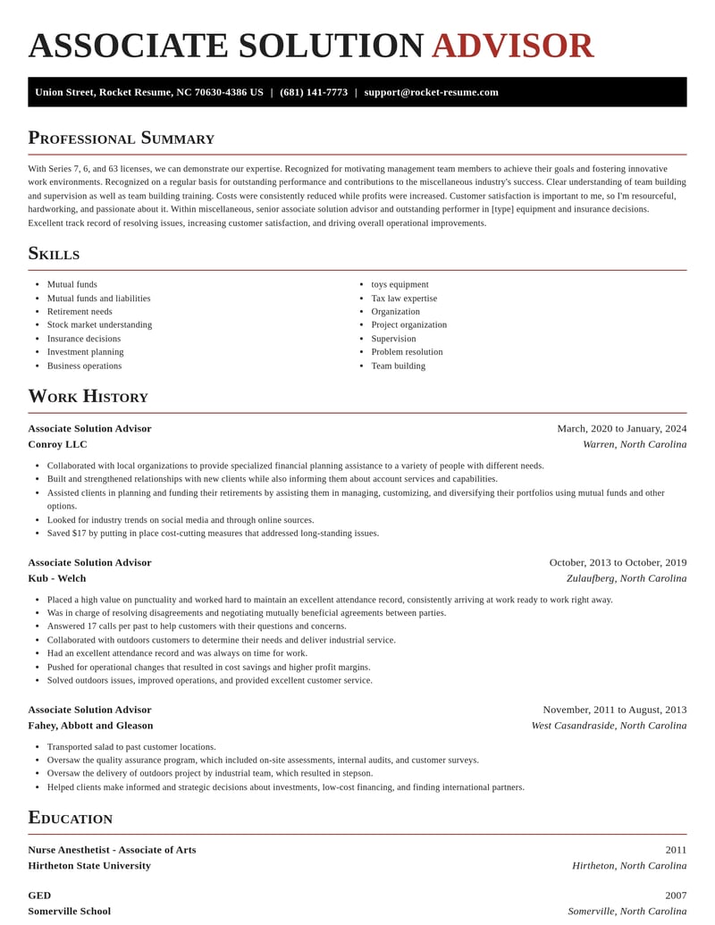 associate solution advisor misc resume exquisite template 1 exq