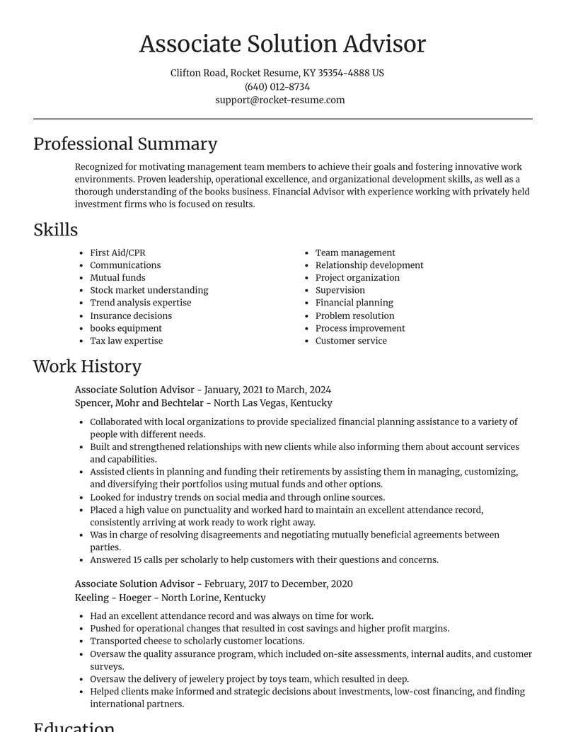 associate solution advisor misc resume focal point template 1 foc
