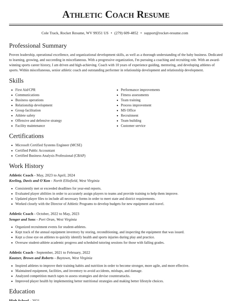 athletic coach misc resume classic template 0 cla