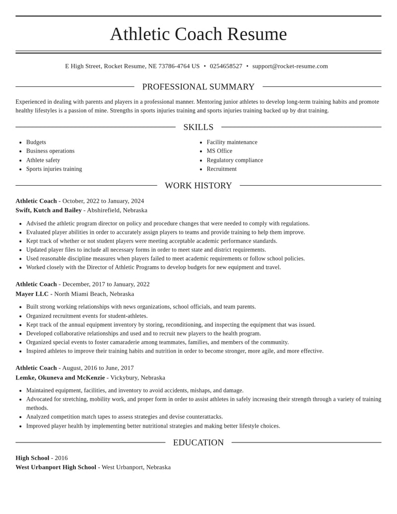athletic coach misc resume elegant template 2 ele