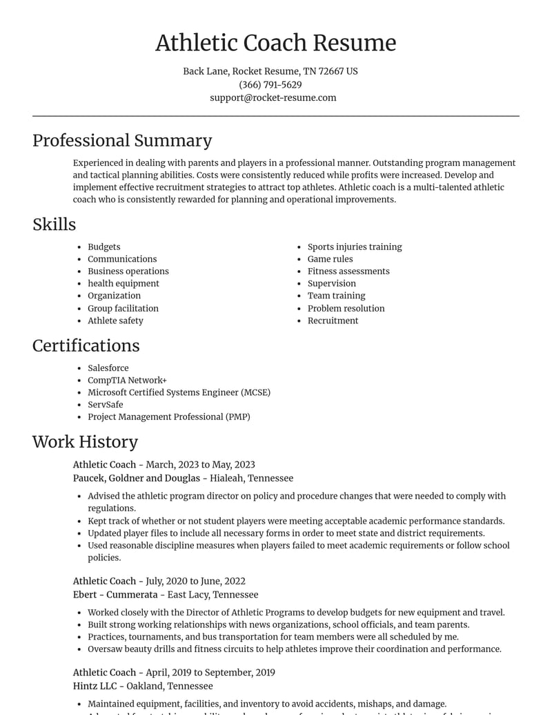 athletic coach misc resume focal point template 2 foc
