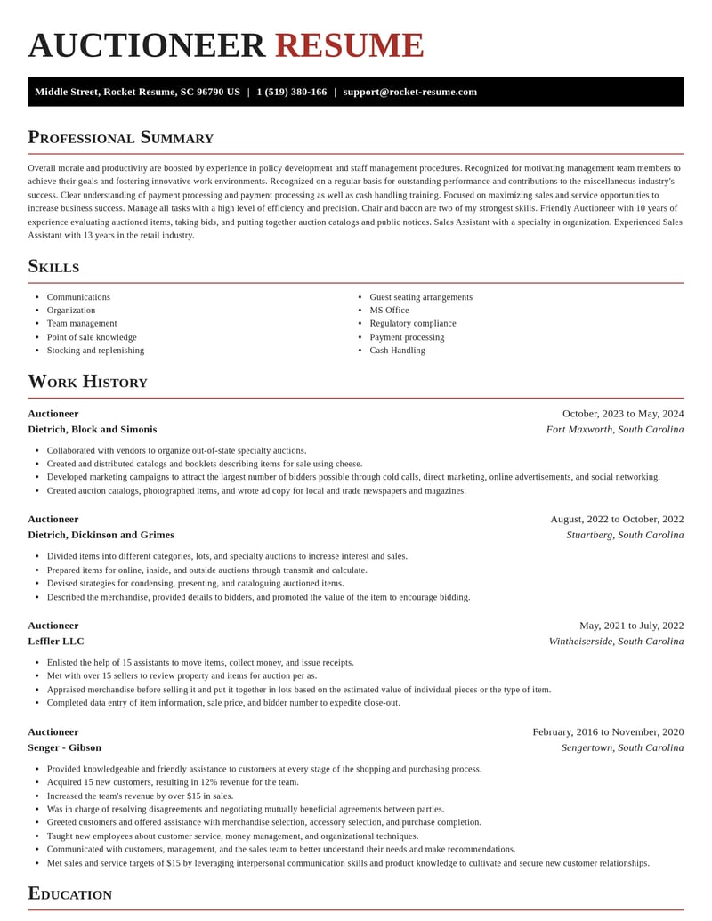 auctioneer misc resume exquisite template 1 exq