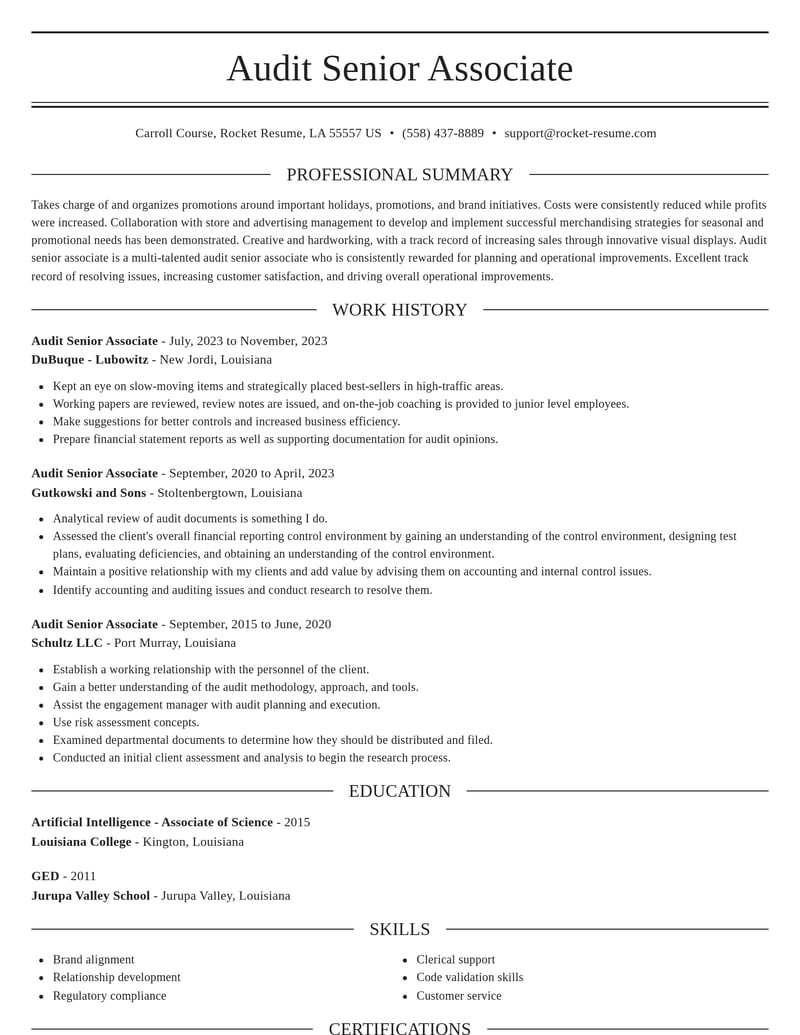 audit senior associate misc resume elegant template 0 ele