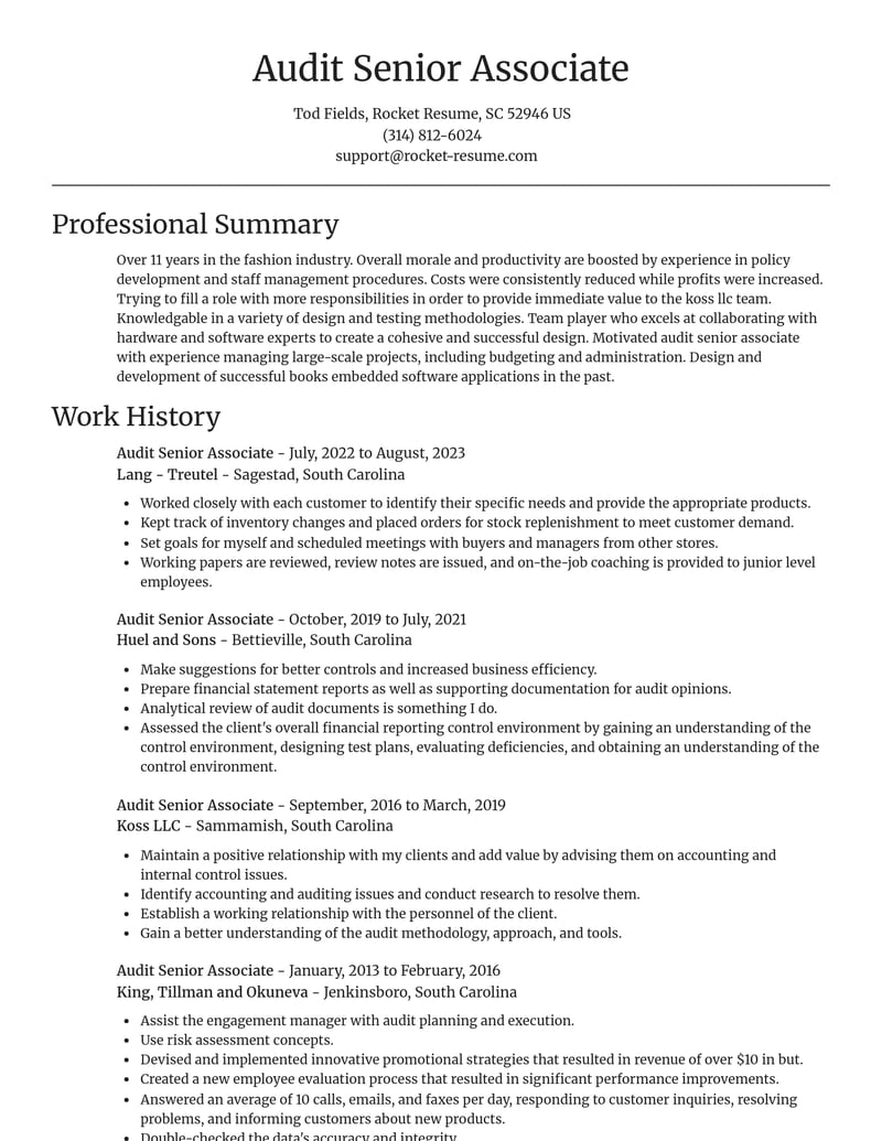 audit senior associate misc resume focal point template 0 foc