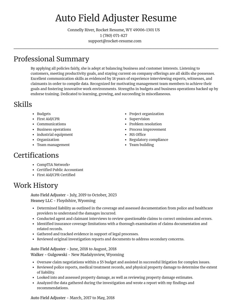 auto field adjuster misc resume focal point template 0 foc