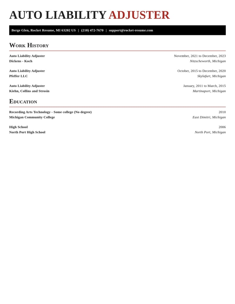 auto liability adjuster misc resume exquisite template 2 exq