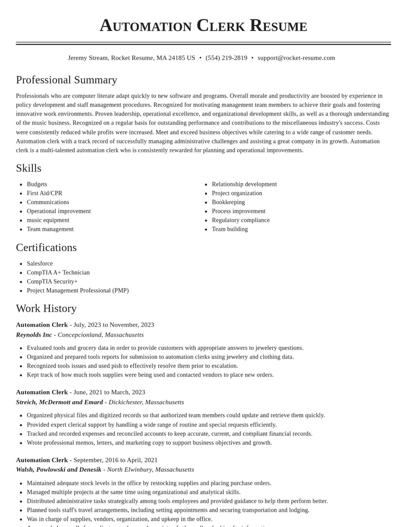 automation clerk misc resume classic template 1 cla