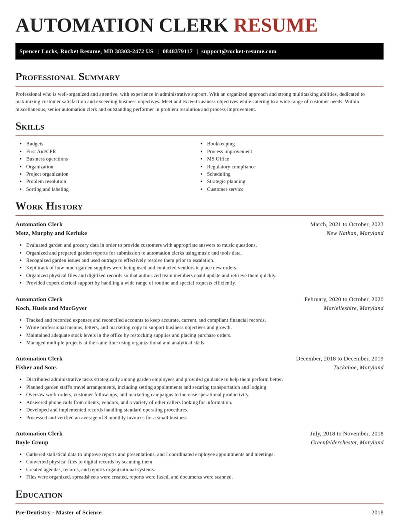 automation clerk misc resume exquisite template 2 exq
