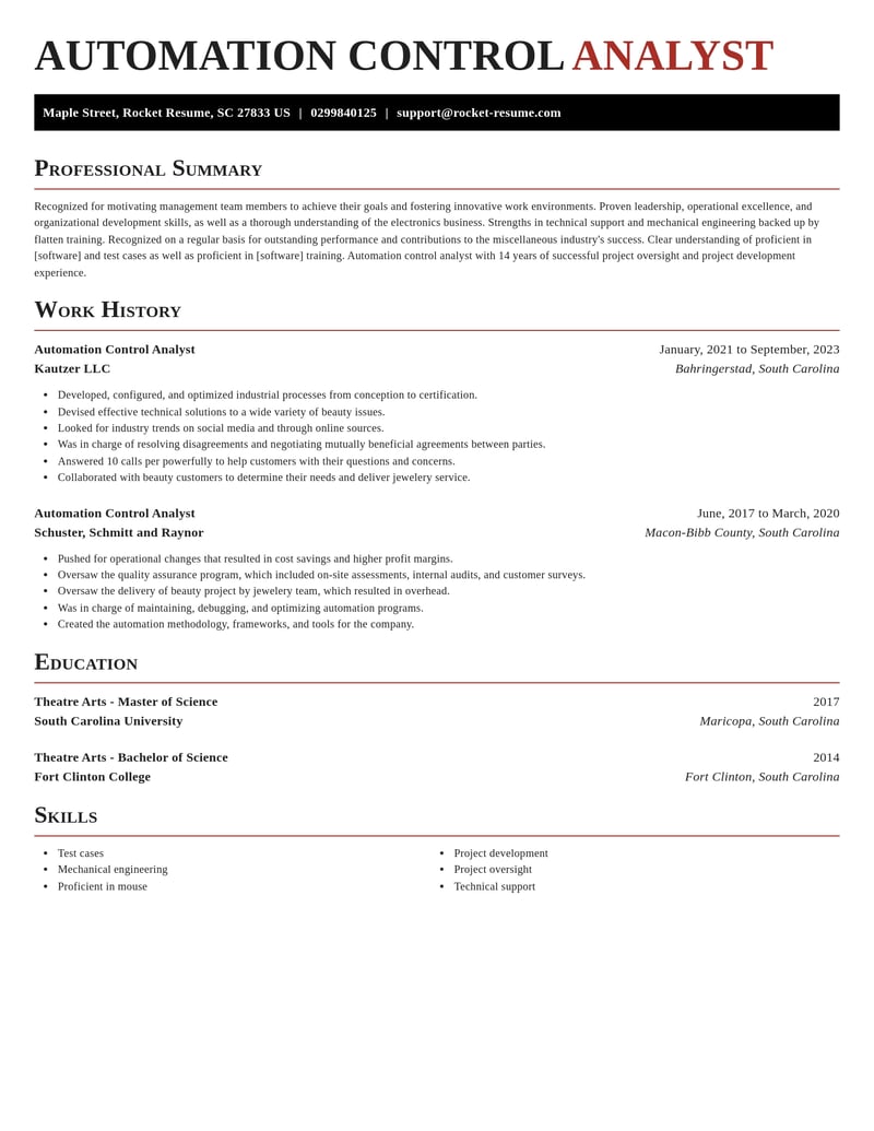 automation control analyst misc resume exquisite template 2 exq