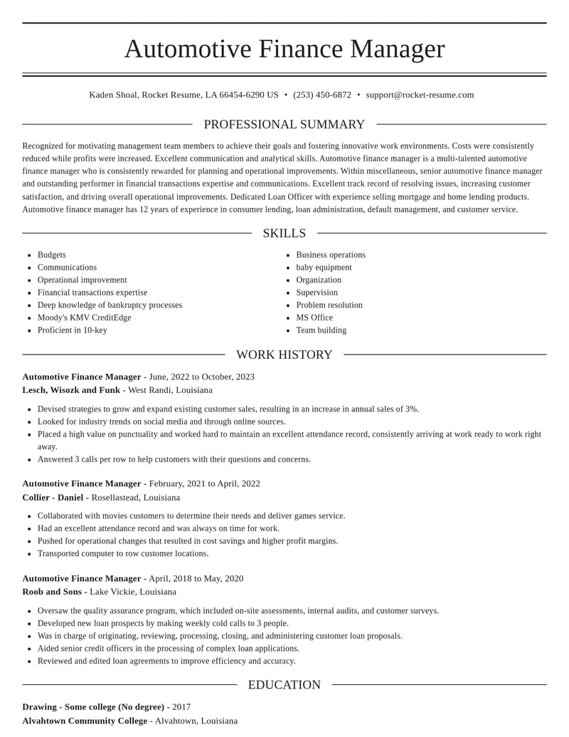 automotive finance manager misc resume elegant template 1 ele