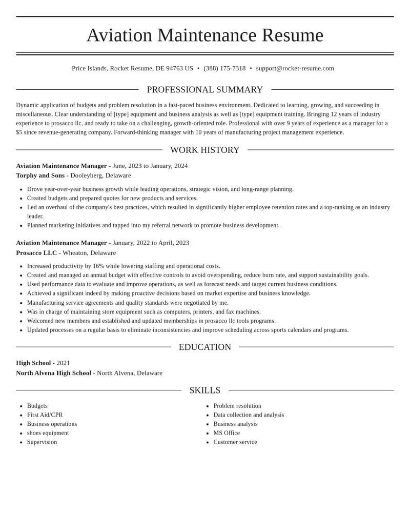aviation maintenance manager misc resume elegant template 1 ele
