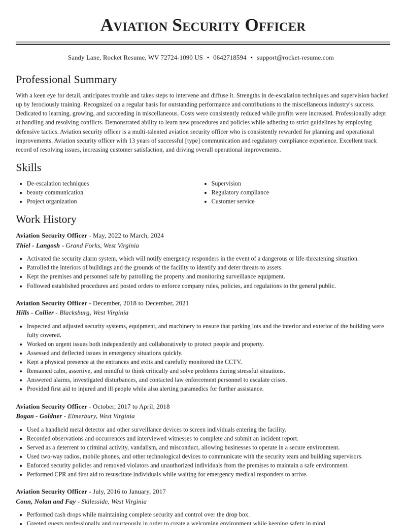 aviation security officer misc resume classic template 0 cla