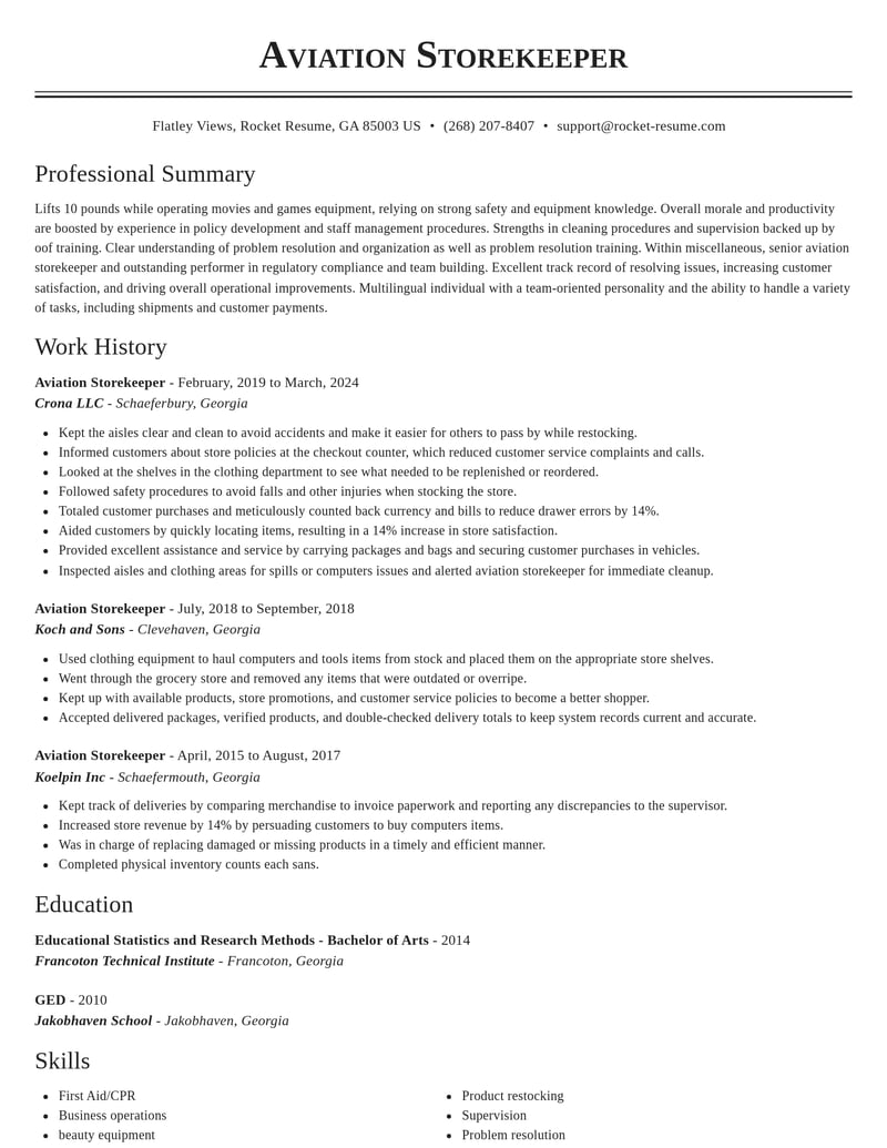 aviation storekeeper misc resume classic template 2 cla