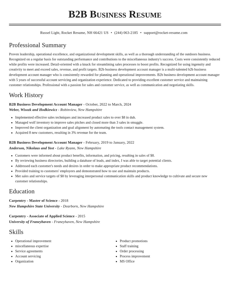 b 2 b business development account manager misc resume classic template 2 cla