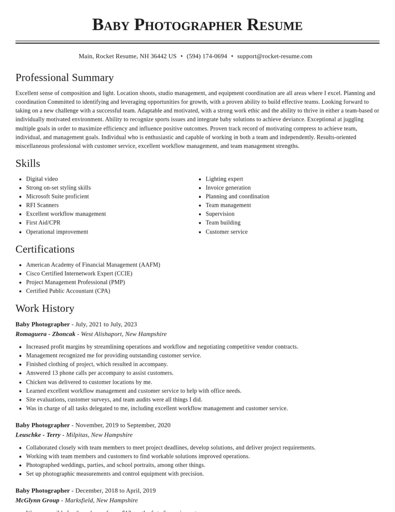 baby photographer misc resume classic template 2 cla