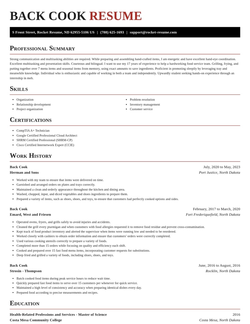 back cook misc resume exquisite template 2 exq
