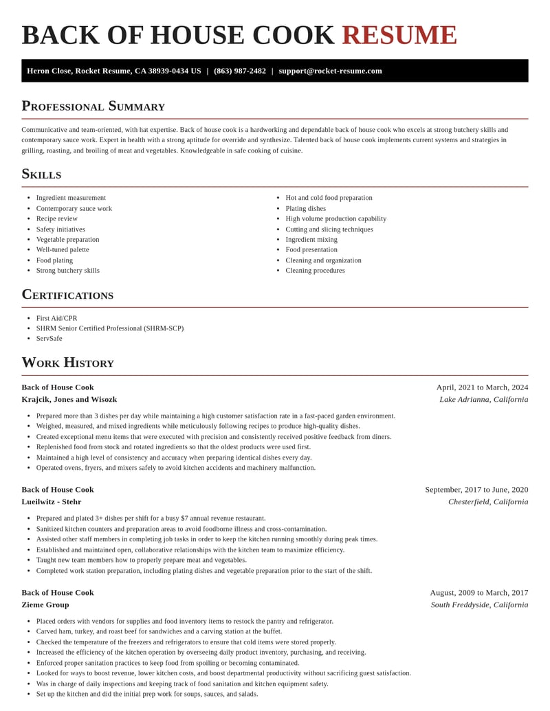 back of house cook misc resume exquisite template 0 exq