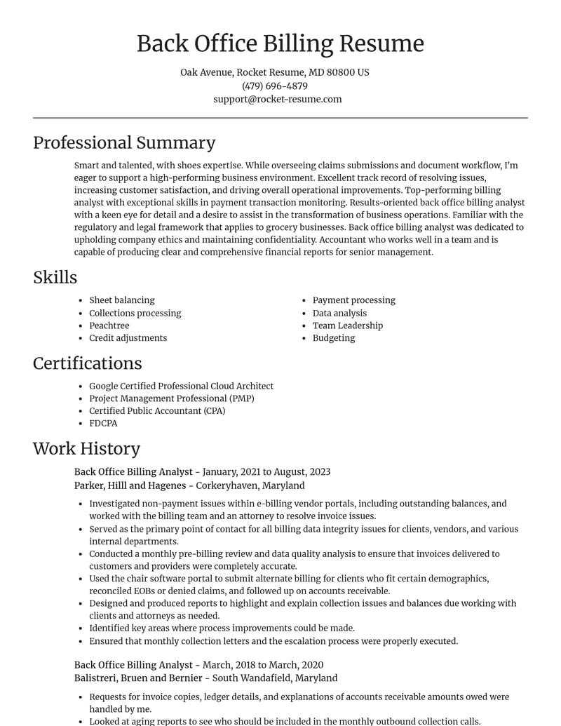 back office billing analyst misc resume focal point template 2 foc