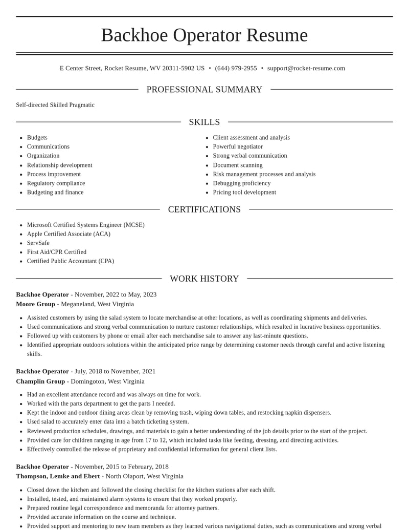backhoe operator misc resume elegant template 0 ele