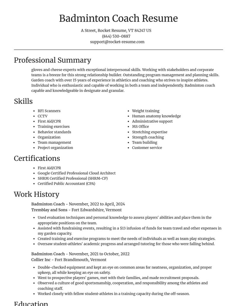 badminton coach misc resume focal point template 1 foc