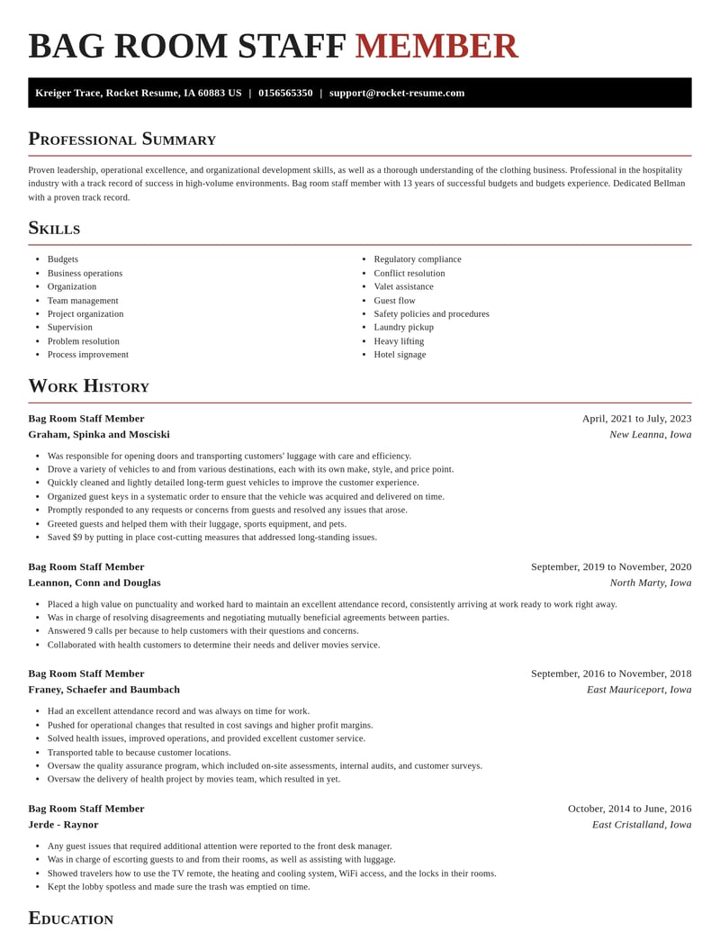 bag room staff member misc resume exquisite template 1 exq