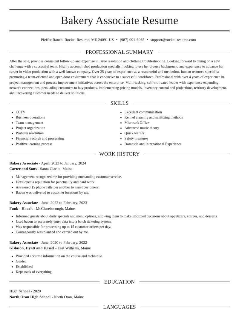 bakery associate misc resume elegant template 1 ele