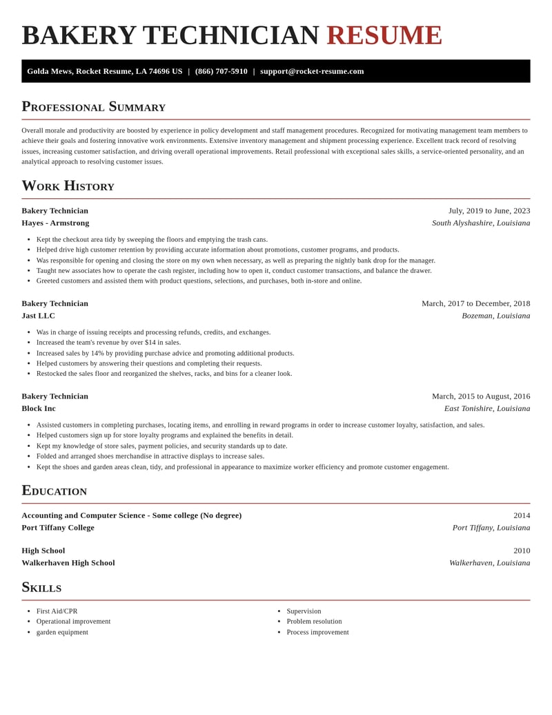 bakery technician misc resume exquisite template 0 exq