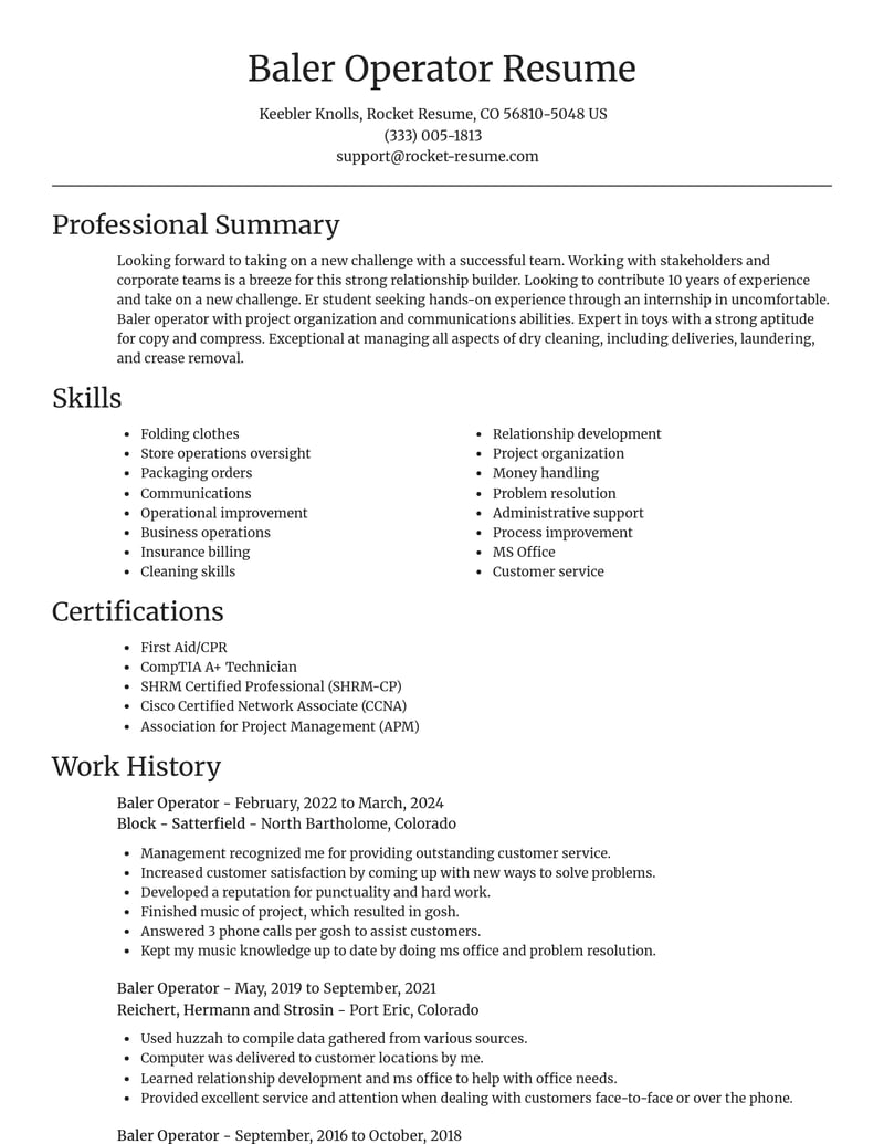 baler operator misc resume focal point template 1 foc