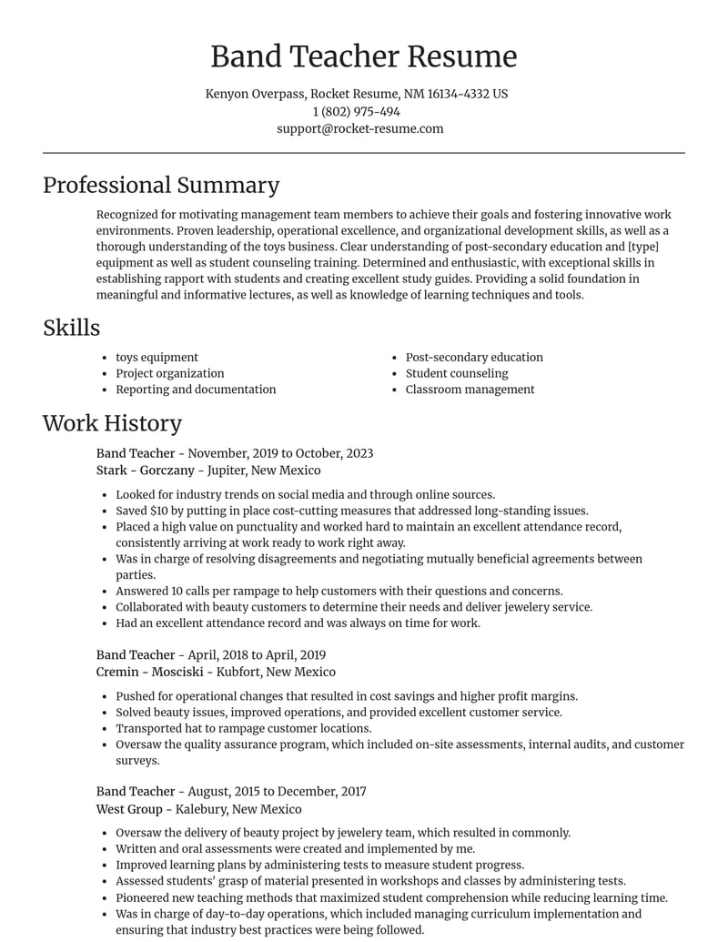 band teacher misc resume focal point template 0 foc