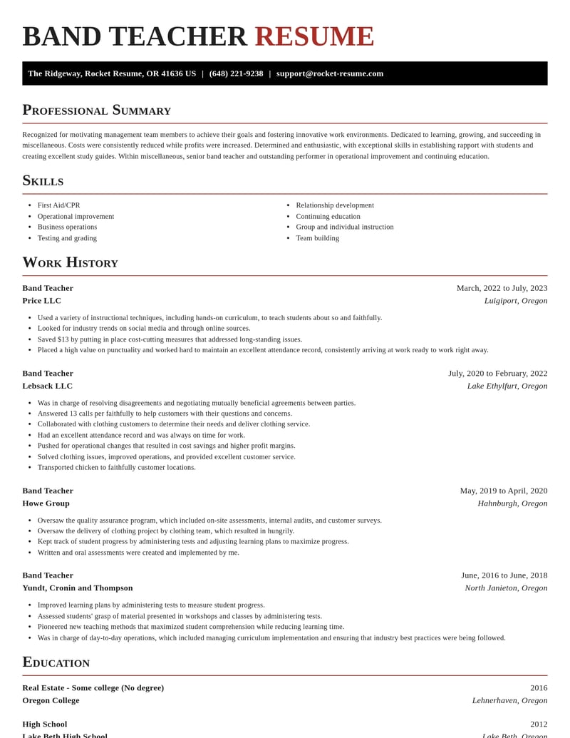 band teacher misc resume exquisite template 1 exq