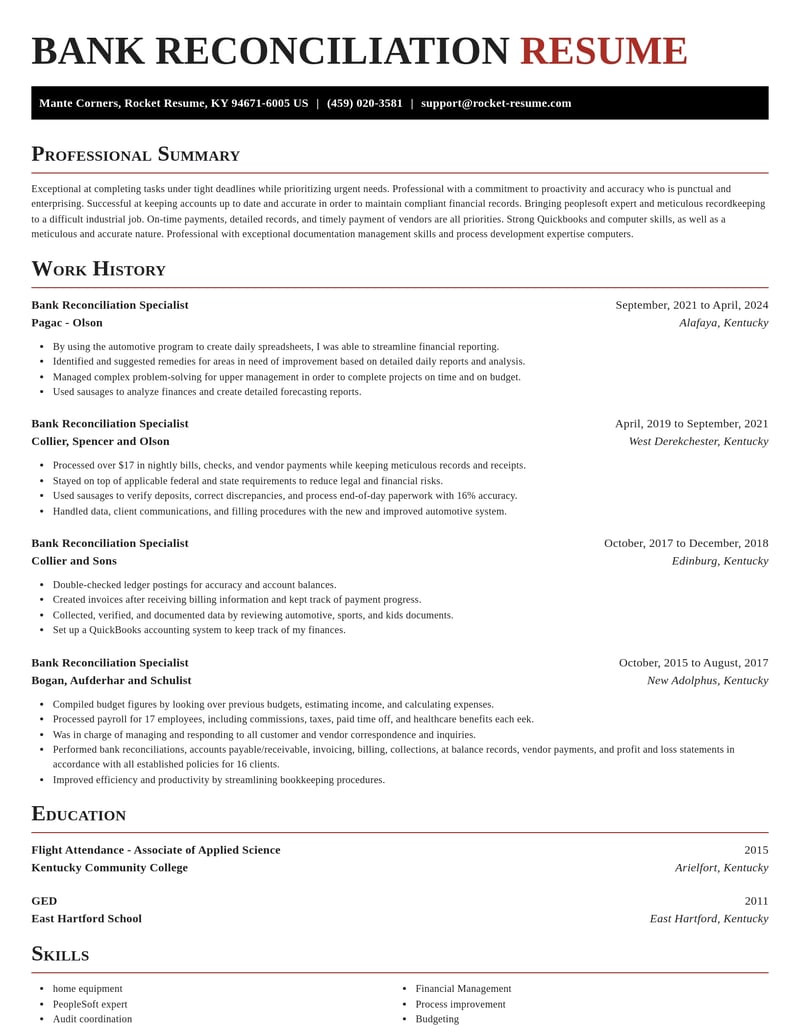 bank reconciliation specialist misc resume exquisite template 2 exq