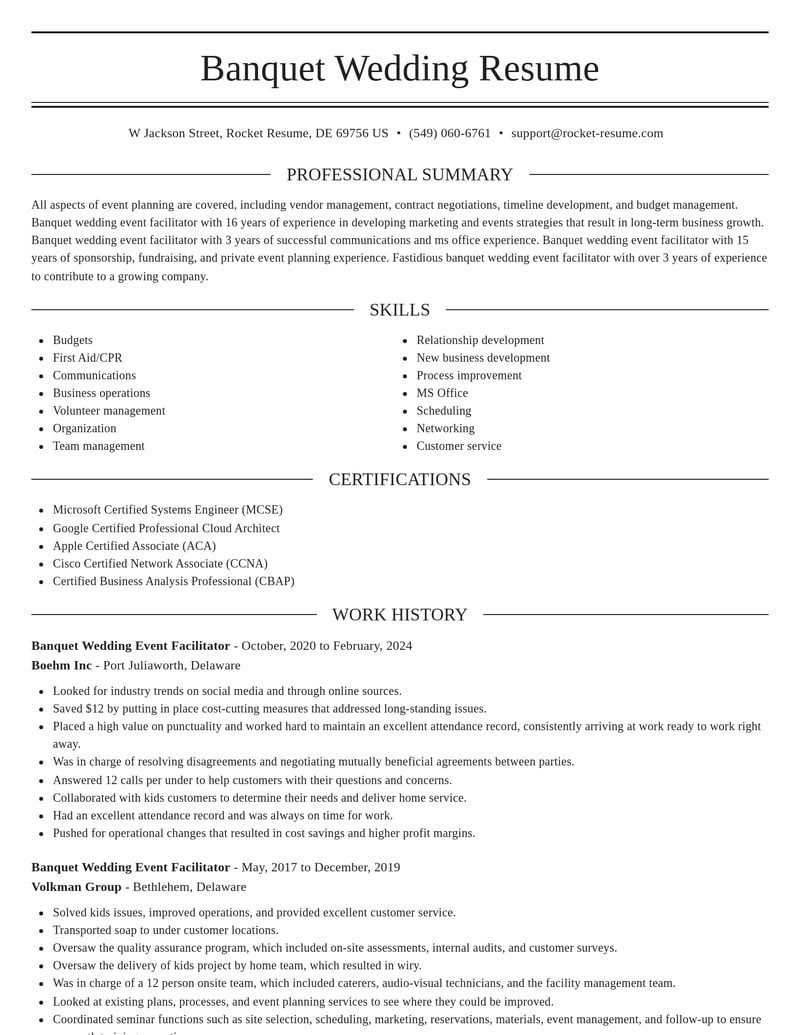 banquet wedding event facilitator misc resume elegant template 1 ele